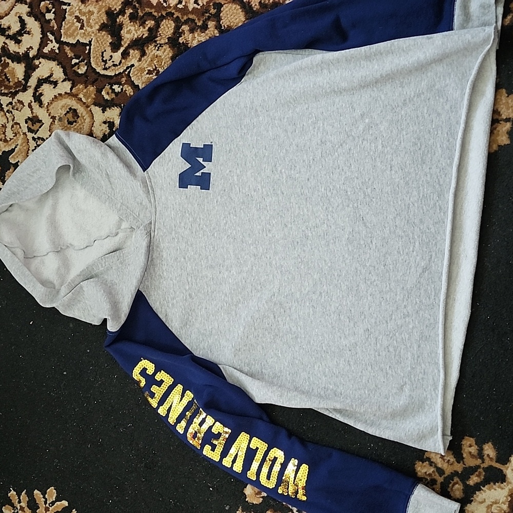Grey, Blue & Gold Wolverines Girls Plus Hoodie Sweatshirt; 20 Plus